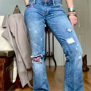 GAP Distressed Patchwork Flare Jeans